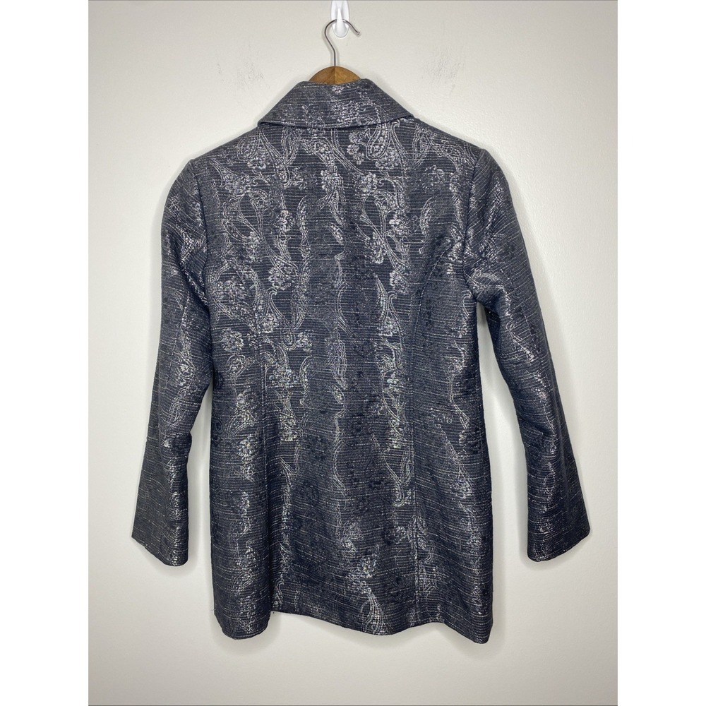 Additions by Chico's Jacket Gray Silver Metallic Floral Blazer Long Size 0 XS - Picture 5 of 10
